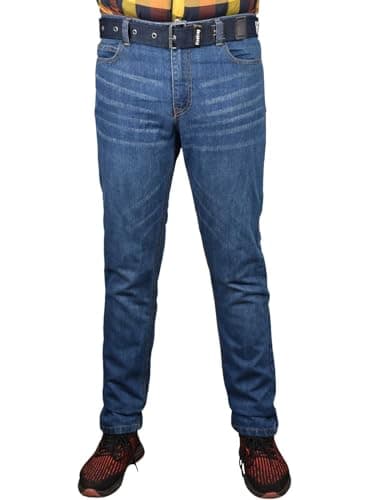 Image of Firetrap Mens Straight Leg Jeans Denim Classic Casual Pants Work Trousers Multi Pockets with Free Belt Stone Wash 30W / 32L