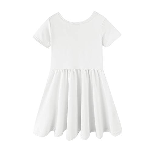 Image of Mud Kingdom Girls Dress Backless A-Line Swing Skater Dresses for Little Girl Short Sleeve Twirly Sundress Plain White 6 Years