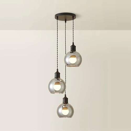 Image of ValueLights | Bellamy Smoked Glass Globe 3 Drop Cluster Matte Black Ceiling Pendant Light | Pendent Light, Home Décor & Improvement Essential | Includes Full Wired Fitting