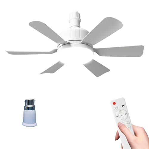 Image of Kouamor 46cm Ceiling Fan Light Bulb Bayonet Fitting, Ceilings Fans with Light & Remote Control, Ceiling Fans Lights Dimmable, E27/B22 Ceilings Lamp with 6 Blade, 3 Speed Timing (B22-white)