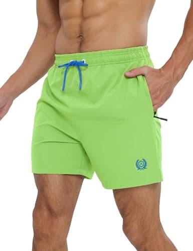 Image of APTRO Mens Swim Shorts Quick-Dry Mesh Lining Summer Beach Shorts 4-Way Stretch Swim Trunks with Zipper Pockets Green XXL