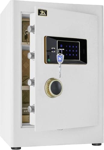 Image of Heavy Duty Large Home Safe – 58L Digital Security Safe with Touchscreen Keypad & Small Lock Box for Home Office Business, White