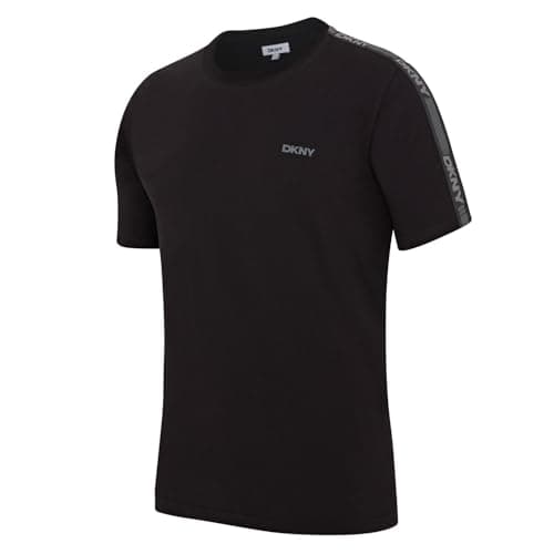 Image of DKNY PENGUINS Men's T-Shirt | Designer Loungewear Short Sleeve 100% Cotton Top with Branded Side Stripe and Rounded Neck | Available in Black, White or Navy