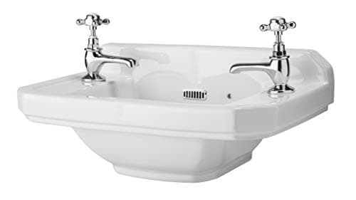 Image of Milano Richmond White Wall Hung Square 2 Tap Hole Bathroom Basin Sink - 515mm x 300mm