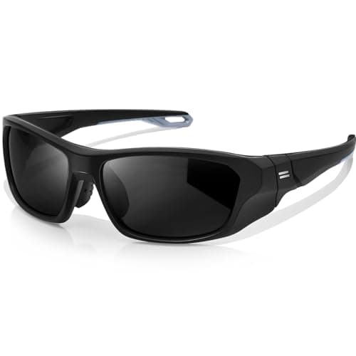 Image of KANASTAL Black Sports Sunglasses Mens Wrap Around Polarised Womens Rectangular TR90 Curved Running Cycling Golf Driving Fishing UV400 - Matte Black
