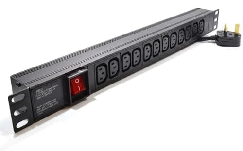 Image of Dynamode 1U 12 Way Horizontal PDU – 10A Server Rack Power Distribution Unit – IEC C14 Input to 12x IEC C13 Outputs – 4000W Switched Aluminium PDU for Data & Network Cabinets