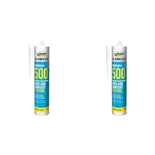 Image of Everbuild Everflex 500 Bath and Sanitary Silicone, Anti-Fungal Silicone Sealant, Ivory, 295 ml (Pack of 2)