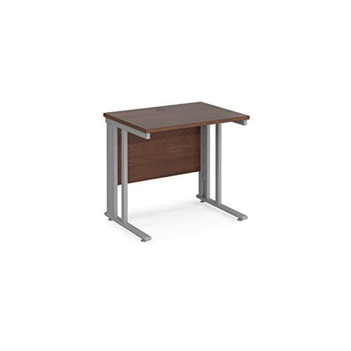 Image of Mr Office Maestro 25 straight desk 600mm deep - silver cable managed leg, Walnut, 800