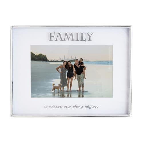 Image of Happy Homewares Contemporary Silver Plated Metal Family 4x6 Picture Frame for Wall or Table | Is Where Our Story Begins on Glass Front