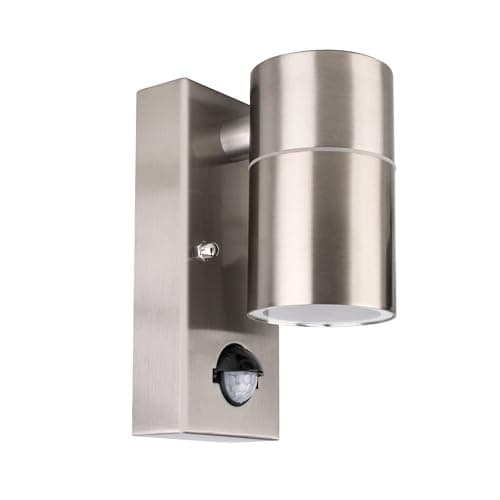 Image of Bright Source GU10 Outdoor Wall Light Fitting, PIR Motion Sensor, Silver, Stainless Steel Construction, IP44 Rated, Modern Home Porch Light (1, Down Wall Light)
