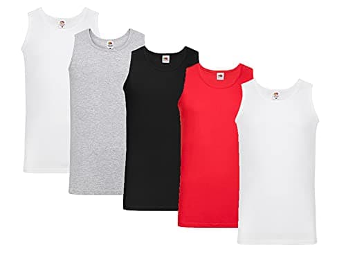 Image of Fruit of the Loom Lightweight Vest Men's (Pack of 5), 2 x white, 1 x black, 1 x grey, 1 x red + 1 x notepad, 3XL