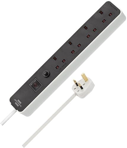 Image of Brennenstuhl Ecolor 4-gang Extension Lead (Power Strip 4-gang with Safety Fuse Button, switch and 5m cable, 90° angle of sockets) white/black