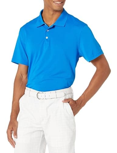 Image of Amazon Essentials Men's Golf Polo Shirt, Short Sleeve, Slim-Fit, Quick-Dry, Metallic Blue, L