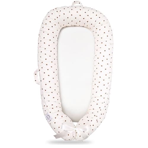 Image of EAQ Baby Lounger Baby Nest for Co Sleeping Baby Bassinet Soft Breathable Perfect for Newborn Gift 100% Cotton Napping or Traveling for 0-12 Months (White-Brown)