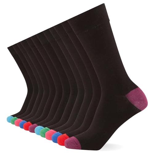 Image of FM London Mens (12-pack) Men’s Smart Breathable Socks, Black/Colour Heel & Toe, 6-11 UK
