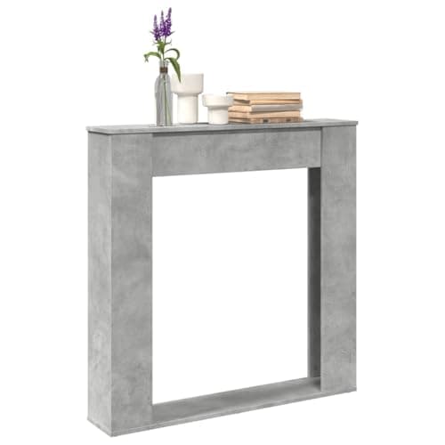 Image of Teenpull Fireplace Surround Concrete Grey Wood Material 100 x 20 x 100 cm Mantle for Electric Fireplace with Storage Function, Compatible with LED Flames, Easy Care, Robust and Decorative