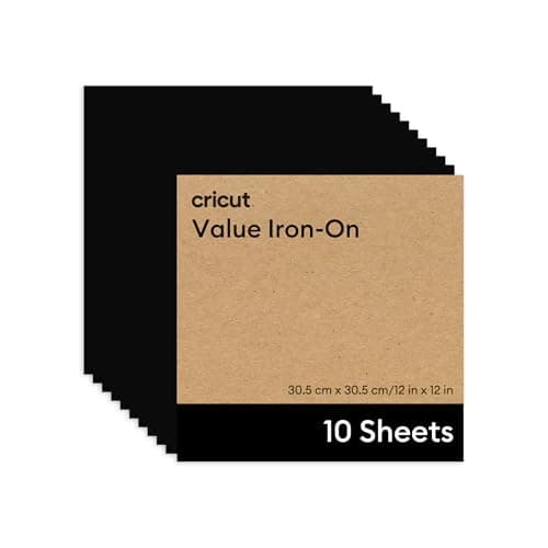 Image of Cricut HTV Heat Transfer Vinyl Sheets | Pack of 10 | 30.5 cm × 30.5 cm | Black | Iron-On HTV Vinyl Sheets for Fabric, Perfect for Custom T-Shirts & DIY Clothing