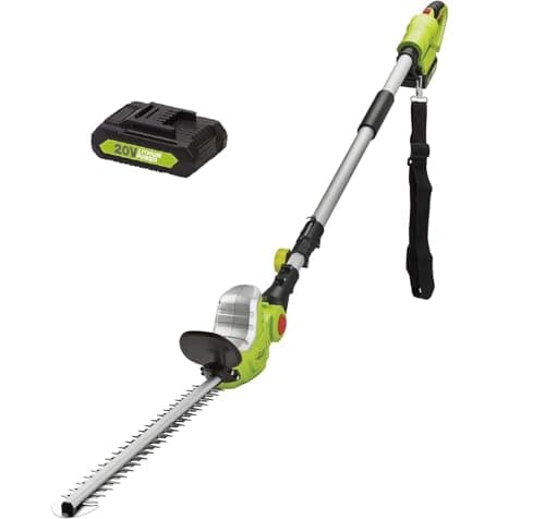 Image of Garden Gear Cordless Telescopic Hedge Trimmer 20V, Long Reach Extendable Pole with 120° Adjustable Head, 51cm Dual Action Blades & Shoulder Strap (20V Hedge Trimmer 2 x Batteries)