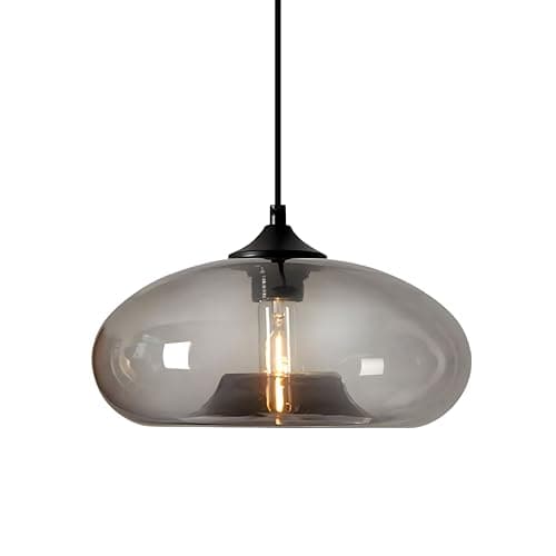 Image of HJXDtech Pendant Light with 28cm Glass Lampsahde, Industrial Vintage Loft Bar E27 Ceiling Hanging Lamp for Kitchen, Dining &Living Room (Grey)