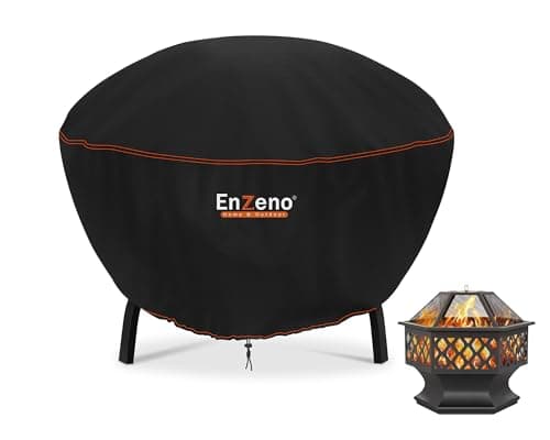 Image of Enzeno Fire Pit Cover,Round Outdoor Firepit Covers Waterproof, 210D Oxford Cloth Patio Fire Bowl Cover Anti-UV & Wear-Resistant(Ø80x50cm)- Black