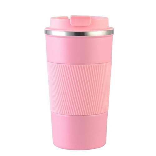 Image of KANGSIT Travel Mugs, Insulated Coffee Cup with Leakproof Lid - Travel Mug Vacuum Stainless Steel Double Walled Mug for Hot and Cold Coffee Water and Tea - 380ml (Pink)