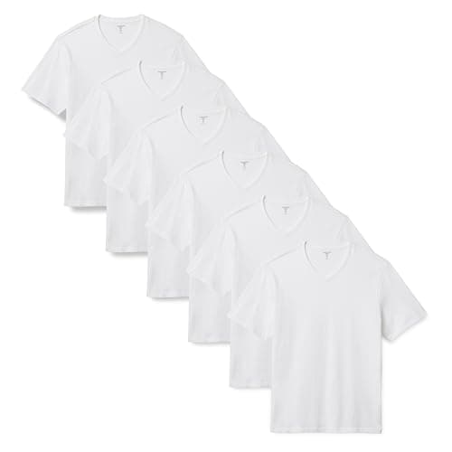 Image of Amazon Essentials Men's Regular-Fit Short-Sleeve V-Neck, Pack of 6, White, XL