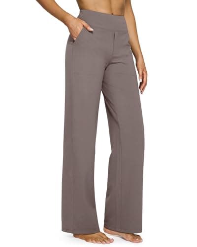 Image of G4Free Yoga Pants with Pockets Wide Leg Trousers for Women UK Dress Ladies Stretch Work Trousers Casual Joggers Petite Taupe,S