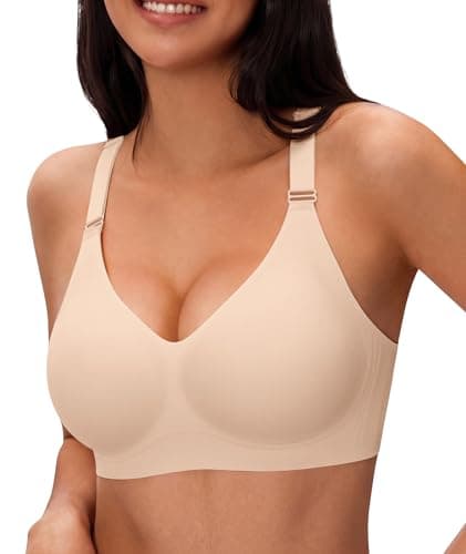 Image of SIMIYA Seamless Bras for Women No Underwire, Comfy Push up Wireless Bra Cooling Ice Silk T-Shirt Bralettes with Convertible Straps and U-Back Smoothing for Racerback or Daily Wear,Nude,L