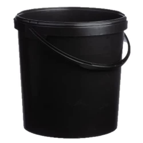 Image of 20 LITRE BLACK PLASTIC BUCKET WITH LID WITH A PLASTIC HANDLE, HARD WEARING BUCKET