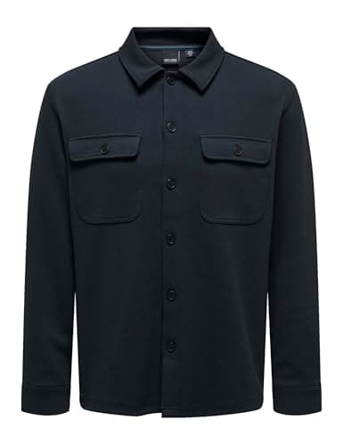 Image of ONLY & SONS Men's ONSNEWKODYL Overshirt Sweat Shirt, Dark Navy, L, Dark Navy, L