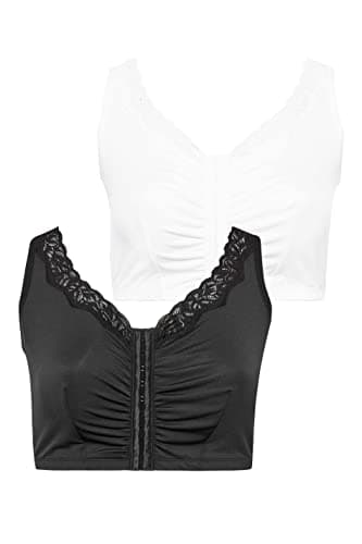 Image of Yourset 2 Pack Curve Black & White Non Padded Front Fastening Lace Trim Bras - Women's - Plus Size Curve