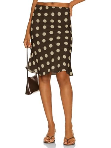Image of Tankaneo Women's Mesh Polka Dot Skirt Elastic High Waist Midi Skirt Summer Knee-Length Midi Skirt, brown, S