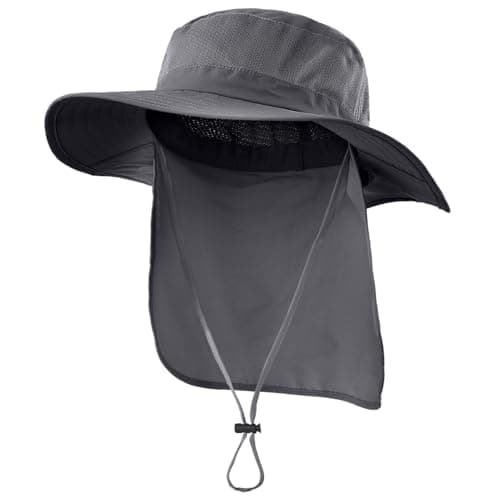 Image of Decentron Outdoor UPF50+ Mesh Sun Hat Wide Brim Fishing Hat with Neck Flap Hiking Bucket Hats for Men Women (Dark Grey)