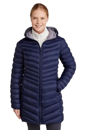 Image of Mountain Warehouse Florence Womens Long Padded Jacket - Lightweight, Water Resistant Puffer Rain Coat, Warm -30C Heat Rating - Autumn, Winter, Outdoor Navy Women's Size 18