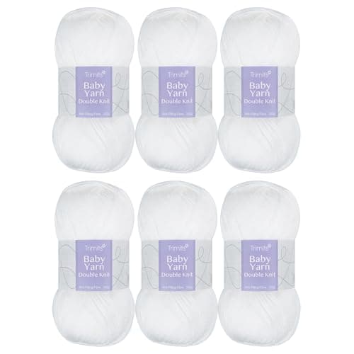 Image of Trimits Double Knit Baby Acrylic Yarn Wool for Knitting and Crochet - 6 x 100g (300 metres) - Soft Touch Easy Care Anti-Pilling Machine Washable DK Yarn, Oeko-TEX Certified Fibre, White