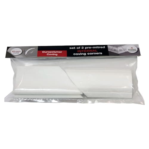 Image of Internal Coving Corner – 65mm Duropolymer Pre-Cut Mitred Pack of 2, Paint-Ready Decorative Trim for 90° Internal Corners, Lightweight DIY Ceiling Moulding