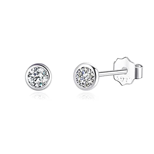 Image of 925 Sterling Silver Small Stud Earrings For Women Men Round Cubic Zirconia CZ Earlobe Cartilage Studs 3mm