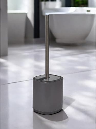 Image of Showerdrape Echo Grey Steel Toilet Brush & Holder