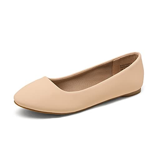 Image of DREAM PAIRS Women's Sole-Simple Ballet Flat,Ladies' Ballerina Walking Flats Shoes for Comfort and Fashion Style,Size 5,Nude/Nubuck,Sole-Simple