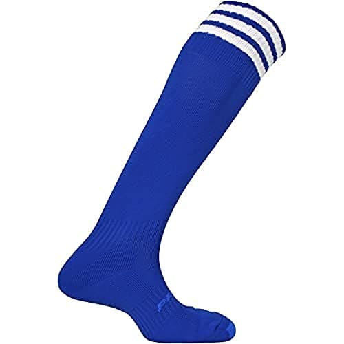 Image of Mitre Adult Mercury 3 Stripe Football Socks | Football Team Kit | Lightweight Long Sock | Breathable Sports Sock, Royal/White, Senior (7 UK - 12 UK)