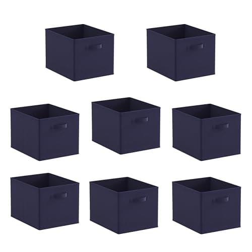 Image of BonChoice Foldable Storage Cubes Boxes Pack of 8 with Handle for Home Organization, Fabric Wardrobe Storage Box Organizer Basket Bins for Clothes Toys Towels, Collapsible&Durable Dark Blue 33x38x33cm