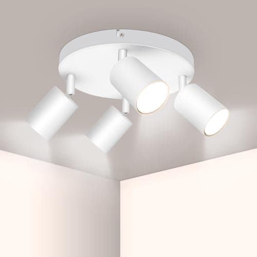 Image of Ketom GU10 LED Ceiling Light Rotatable, 4 Way Ceiling Spotlight Fitting Round, White Ceiling Lights, Ceiling Spotlight Modern, Bulb Not Included