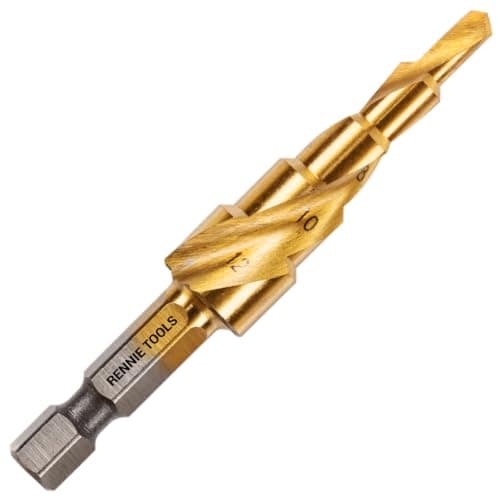 Image of 4mm to 12mm Spiral Flute Step Drill Bit, High Speed Steel Titanium Coated, Metric Hex Shank, HSS Tool For DIY Plastic Wood Steel Metal Aluminum Copper. Cone Cutter Hole Cutter Drill Bit