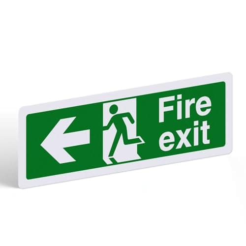 Image of Fire Exit Sign Arrow Left - 1mm PVC Rigid Plastic with Self-Adhesive Backing - Landscape - 300mm x 100mm