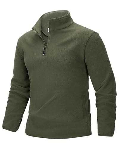 Image of 33,000ft Men's Fleece Pullover Warm Half Zip Microfleece Jacket Lightweight Outdoor Sweatshirt Thermal Top with 2 Pockets for Autumn Winter, Hiking, Work, Olive Green XL