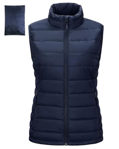 Image of Outdoor Ventures Womens Puffer Gilet Packable Quilted Vest Padded Outwear Vest Bodywarmer Ladies Windproof Sleeveless Jacket Hiking Running Golf Riding Dark Blue M
