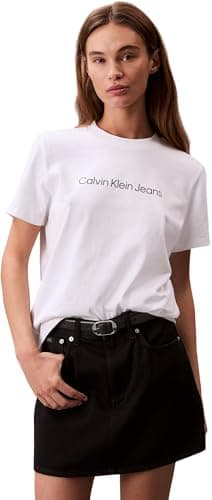 Image of Calvin Klein Jeans Women's A- INST. Logo Classic TEE SS LV047C912G Graphic Tees, White (Brilliant White), L