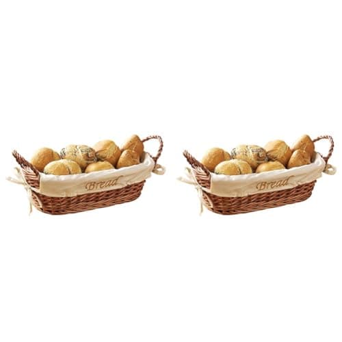Image of Premier Housewares Wicker Bread Basket with Cream Fabric Lining - 12 X 28 X 15 cm, Natural (Pack of 2)