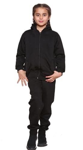 Image of Kids Tracksuits Boys Tracksuit, Hoodies Plain Army Commando Print Tracksuit Hoodie with Jogger Sweatpants Sports Activewear Set Girls Boys Children Age 5-13 Years (Black Zipper Suit, 11-12 Years)