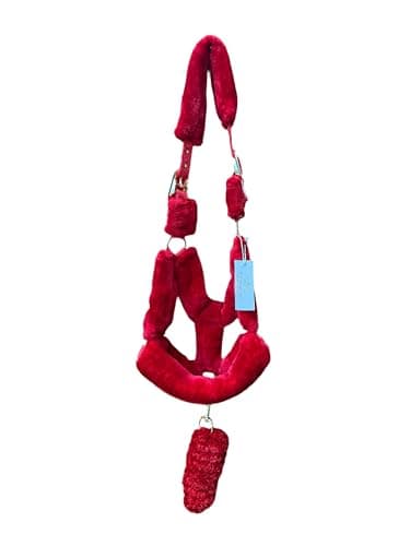 Image of Horse Halter Headcollar Mink Nylon with Lead Rope Fleece Padded Adjustable Red Extra Full to Mini Shetland (Cob)